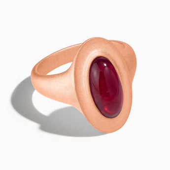 18KT Rose Gold Vermeil Chunky Oval Ruby Sandblasted Ring - The Zenith Front View