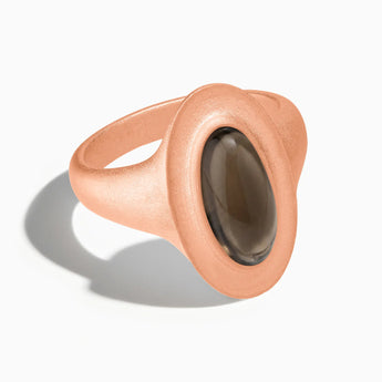 18KT Rose Gold Vermeil Chunky Oval Smoky Quartz Sandblasted Ring - The Zenith Front View