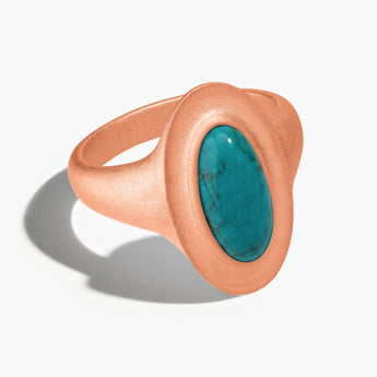 18KT Rose Gold Vermeil Chunky Oval Turquoise Sandblasted Ring - The Zenith Front View
