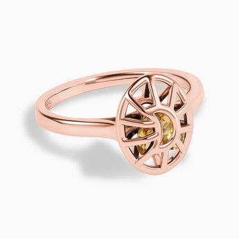18KT Rose Gold Vermeil Citrine Crescent Moon Hollow Oval Shaker Ring - Soul Cage Angled Front View