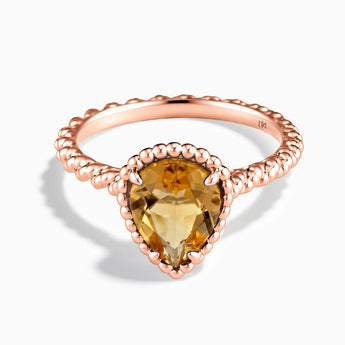 18KT Rose Gold Vermeil Citrine Pear Ring - Still Light Front View