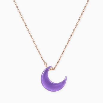 18KT Rose Gold Vermeil Crescent Amethyst Pendant Necklace - Nightfall Front View