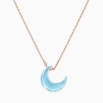 18KT Rose Gold Vermeil Crescent Aquamarine Pendant Necklace - Nightfall Front View