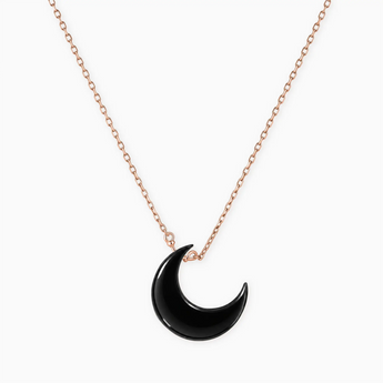 18KT Rose Gold Vermeil Crescent Black Onyx Pendant Necklace - Nightfall Front View
