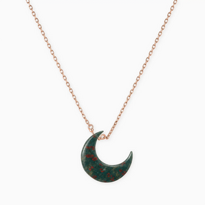 18KT Rose Gold Vermeil Crescent Bloodstone Pendant Necklace - Nightfall Front View