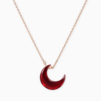 18KT Rose Gold Vermeil Crescent Garnet Pendant Necklace - Nightfall Front View