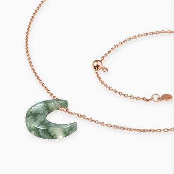 18KT Rose Gold Vermeil Crescent Moss Agate Pendant Necklace - Nightfall Side View
