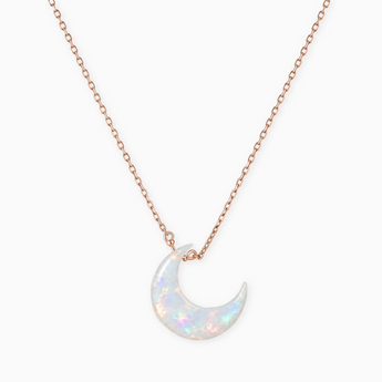18KT Rose Gold Vermeil Crescent Opal Pendant Necklace - Nightfall Front View