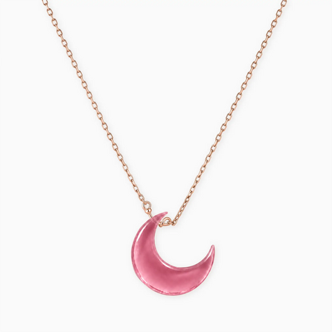 18KT Rose Gold Vermeil Crescent Pink Tourmaline Pendant Necklace - Nightfall Front View