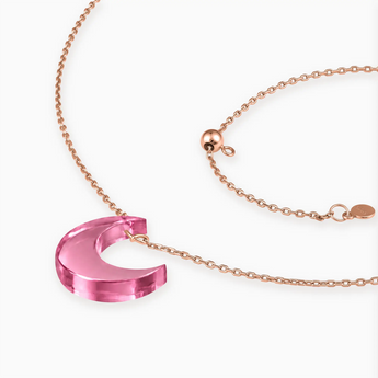 18KT Rose Gold Vermeil Crescent Pink Tourmaline Pendant Necklace - Nightfall Side View