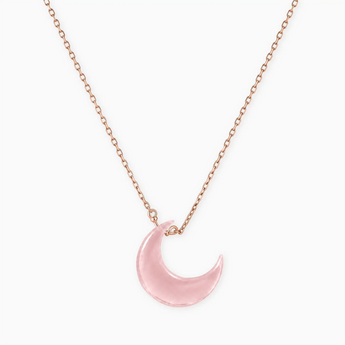 18KT Rose Gold Vermeil Crescent Rose Quartz Pendant Necklace - Nightfall Front View