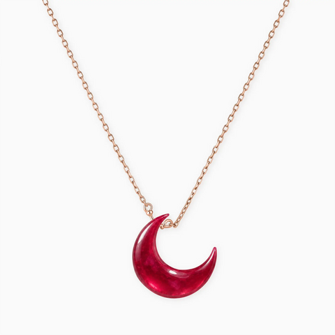 18KT Rose Gold Vermeil Crescent Ruby Pendant Necklace - Nightfall Front View