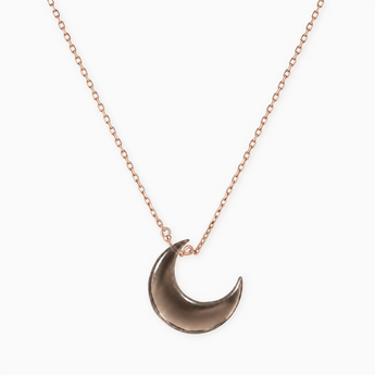 18KT Rose Gold Vermeil Crescent Smoky Quartz Pendant Necklace - Nightfall Front View