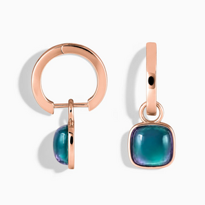 18KT Rose Gold Vermeil Cushion Alexandrite Bezel Hoop Earrings - Quiet Sway Front View