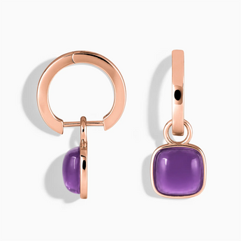 18KT Rose Gold Vermeil Cushion Amethyst Bezel Hoop Earrings - Quiet Sway Front View