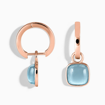 18KT Rose Gold Vermeil Cushion Aquamarine Bezel Hoop Earrings - Quiet Sway Front View