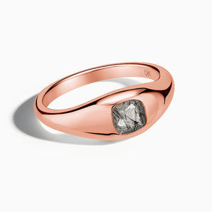 18KT Rose Gold Vermeil Cushion Black Rutilated Quartz Signet Ring - Monolith Front View