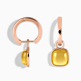 18KT Rose Gold Vermeil Cushion Citrine Bezel Hoop Earrings - Quiet Sway Front View