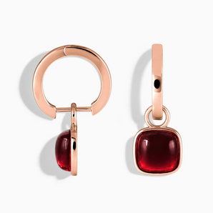 18KT Rose Gold Vermeil Cushion Garnet Bezel Hoop Earrings - Quiet Sway Front View