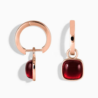 18KT Rose Gold Vermeil Cushion Garnet Bezel Hoop Earrings - Quiet Sway Front View