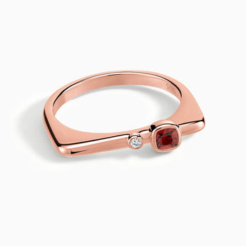 18KT Rose Gold Vermeil Cushion Garnet Puzzle Stacking Ring - Minimal Serenity Front View
