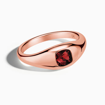 18KT Rose Gold Vermeil Cushion Garnet Signet Ring - Monolith Front View