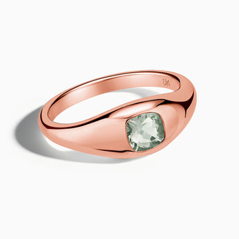 18KT Rose Gold Vermeil Cushion Green Amethyst Signet Ring - Monolith Front View