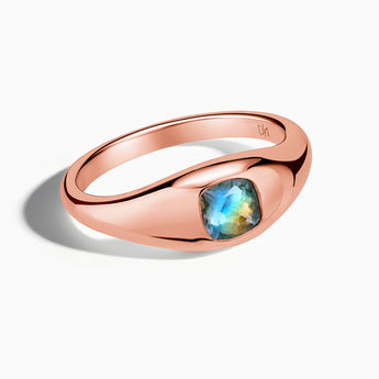 18KT Rose Gold Vermeil Cushion Labradorite Signet Ring - Monolith Front View