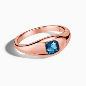 18KT Rose Gold Vermeil Cushion London Blue Topaz Signet Ring - Monolith Front View