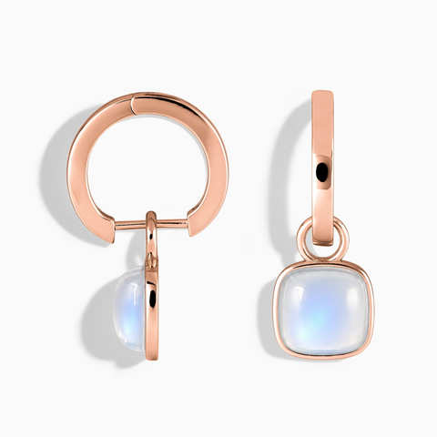 18KT Rose Gold Vermeil Cushion Moonstone Bezel Hoop Earrings - Quiet Sway Front View