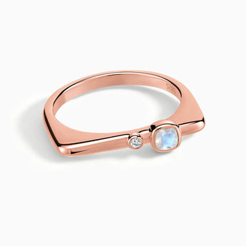 18KT Rose Gold Vermeil Cushion Moonstone Puzzle Stacking Ring - Minimal Serenity Front View