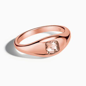 18KT Rose Gold Vermeil Cushion Morganite Signet Ring - Monolith Front View