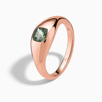18KT Rose Gold Vermeil Cushion Moss Agate Signet Ring - Monolith Side View