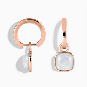 18KT Rose Gold Vermeil Cushion Opal Bezel Hoop Earrings - Quiet Sway Front View