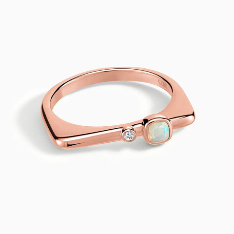 18KT Rose Gold Vermeil Cushion Opal Puzzle Stacking Ring - Minimal Serenity Front View