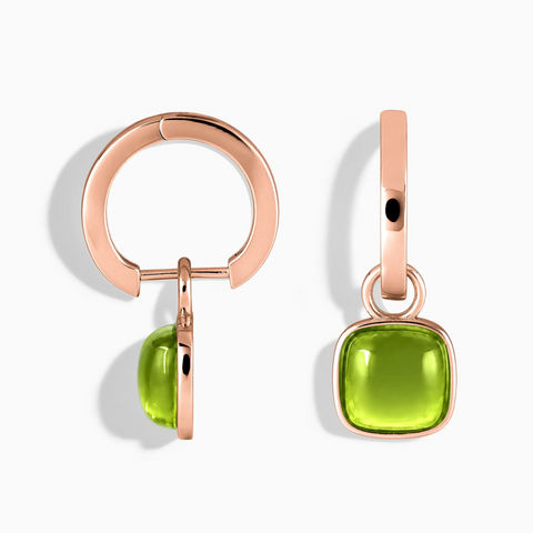 18KT Rose Gold Vermeil Cushion Peridot Bezel Hoop Earrings - Quiet Sway Front View