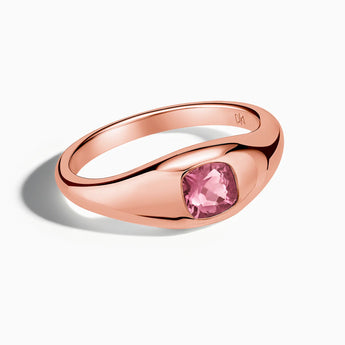 18KT Rose Gold Vermeil Cushion Pink Tourmaline Signet Ring - Monolith Front View
