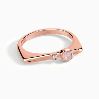 18KT Rose Gold Vermeil Cushion Rose Quartz Puzzle Stacking Ring - Minimal Serenity Front View
