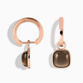 18KT Rose Gold Vermeil Cushion Smoky Quartz Bezel Hoop Earrings - Quiet Sway Front View