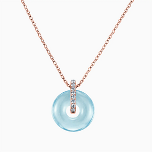 18KT Rose Gold Vermeil Donut Aquamarine Pave Bar Necklace - Origin Loop Front View