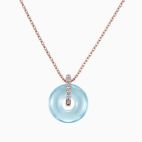 18KT Rose Gold Vermeil Donut Aquamarine Pave Bar Necklace - Origin Loop Front View