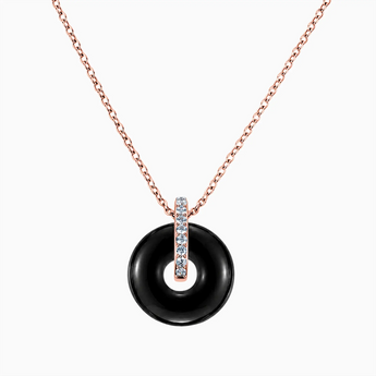 18KT Rose Gold Vermeil Donut Black Onyx Pave Bar Necklace - Origin Loop Front View