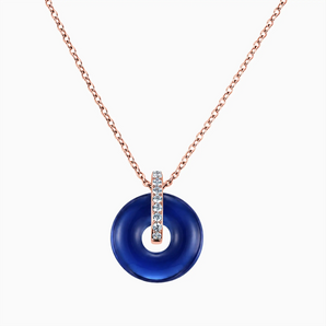 18KT Rose Gold Vermeil Donut Blue Sapphire Pave Bar Necklace - Origin Loop Front View
