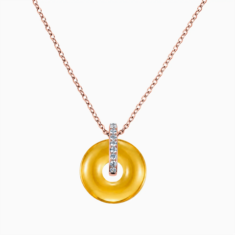 18KT Rose Gold Vermeil Donut Citrine Pave Bar Necklace - Origin Loop Front View