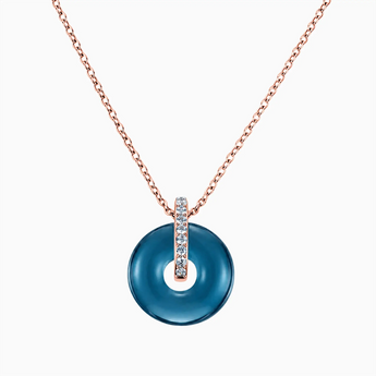 18KT Rose Gold Vermeil Donut London Blue Topaz Pave Bar Necklace - Origin Loop Front View