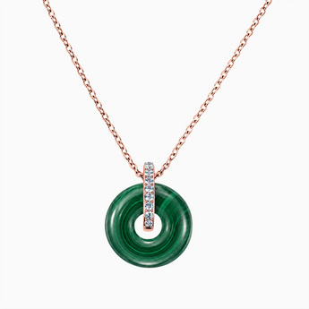 18KT Rose Gold Vermeil Donut Malachite Pave Bar Necklace - Origin Loop Front View
