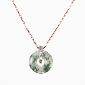 18KT Rose Gold Vermeil Donut Moss Agate Pave Bar Necklace - Origin Loop Front View