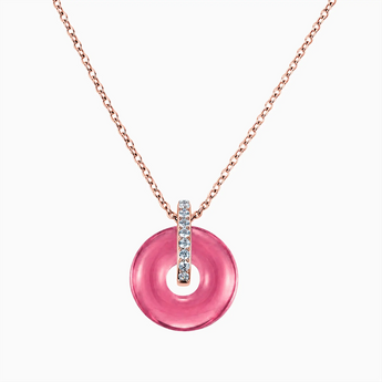 18KT Rose Gold Vermeil Donut Pink Tourmaline Pave Bar Necklace - Origin Loop Front View