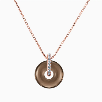 18KT Rose Gold Vermeil Donut Smoky Quartz Pave Bar Necklace - Origin Loop Front View