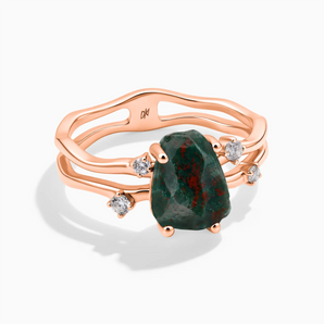 18KT Rose Gold Vermeil Double Band Raw Bloodstone Ring - Interweave Front View